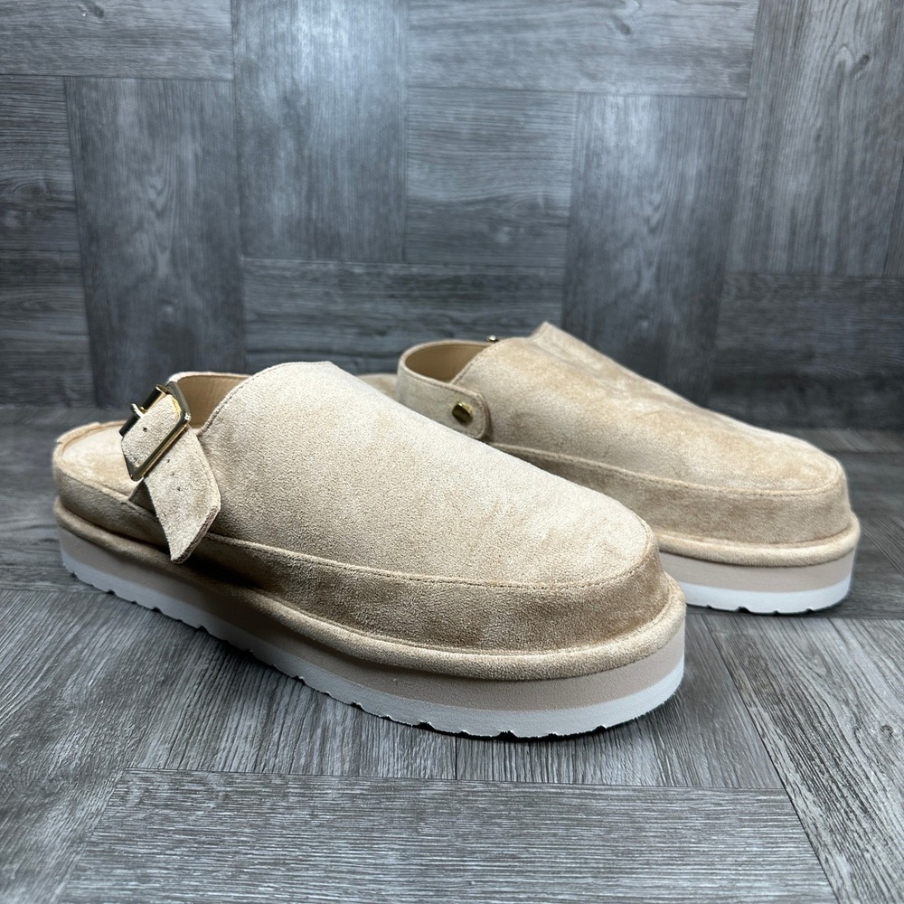 Madden Girl Grahamm Clog Womens 7.5 Tan Platform Buckle Faux Suede NEW - Picture 5 of 8